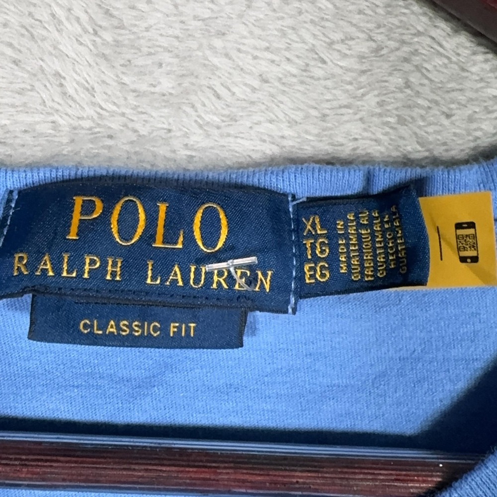 Polo Ralph Lauren Shirt Mens XL Blue Long Sleeve Painter Polo Bear Graphic Tee - Picture 3 of 9